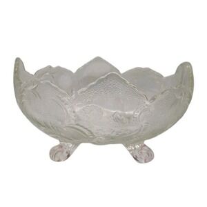 Vintage Jeannette Glass Lombardi Bowl Fruit Clear Oval Serving Footed SEE‎